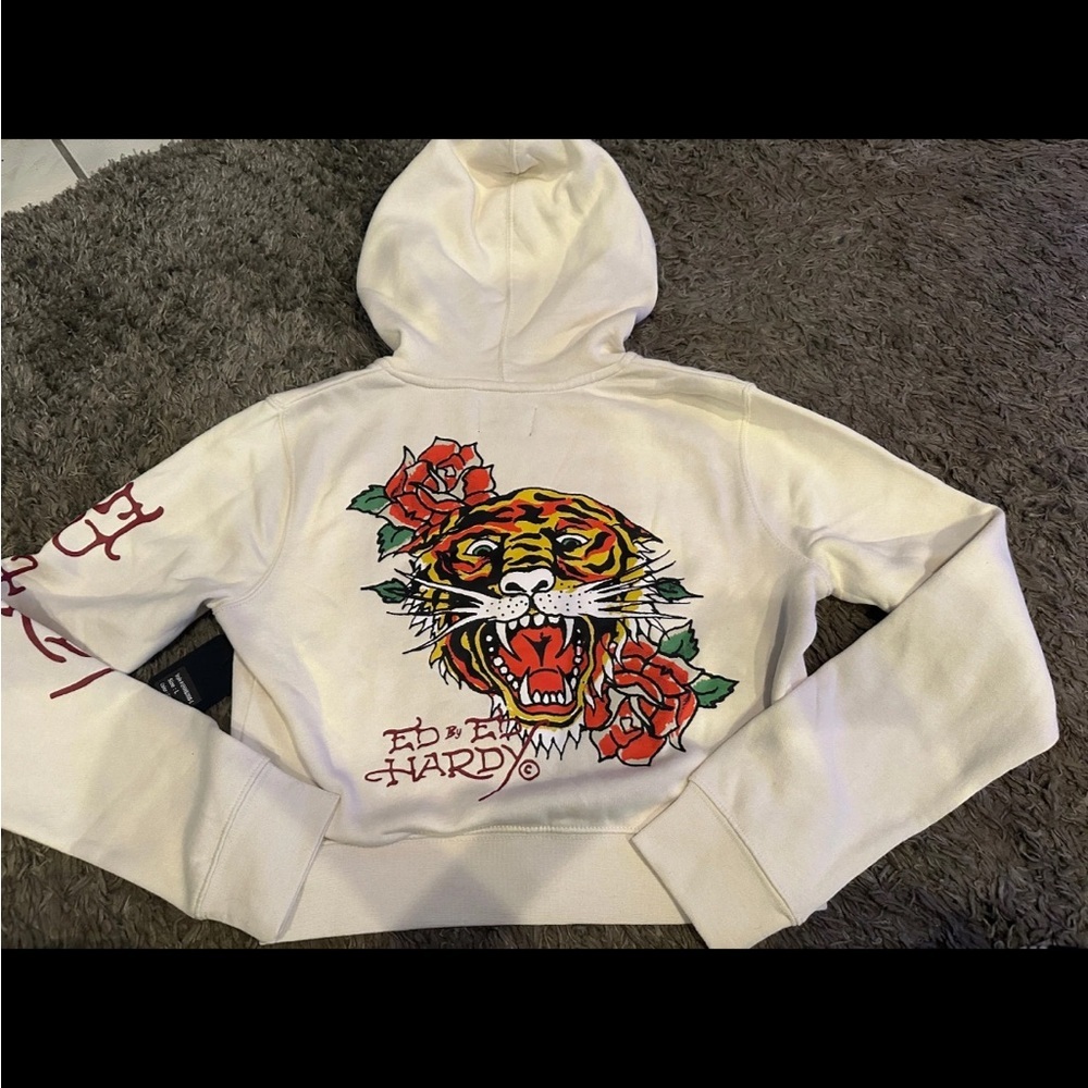 Ed Hardy Women's Cream Hoodie with Red Accents - Picture 6 of 6